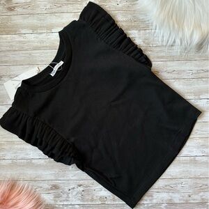 Zara Black Ruffle Sleeve Ribbed Crop Top | Large | NWT